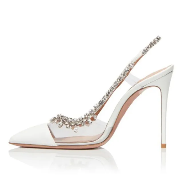 Summer Pointed Toe Mules Sandals Crystal Heels Wedding Shoes