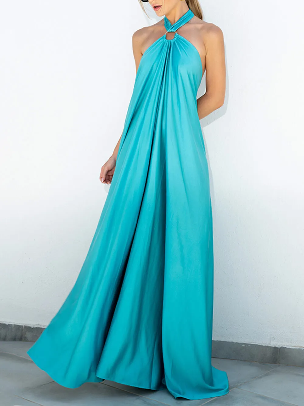 Summer Temperament Satin Charming Halter Swing Gown Dresses