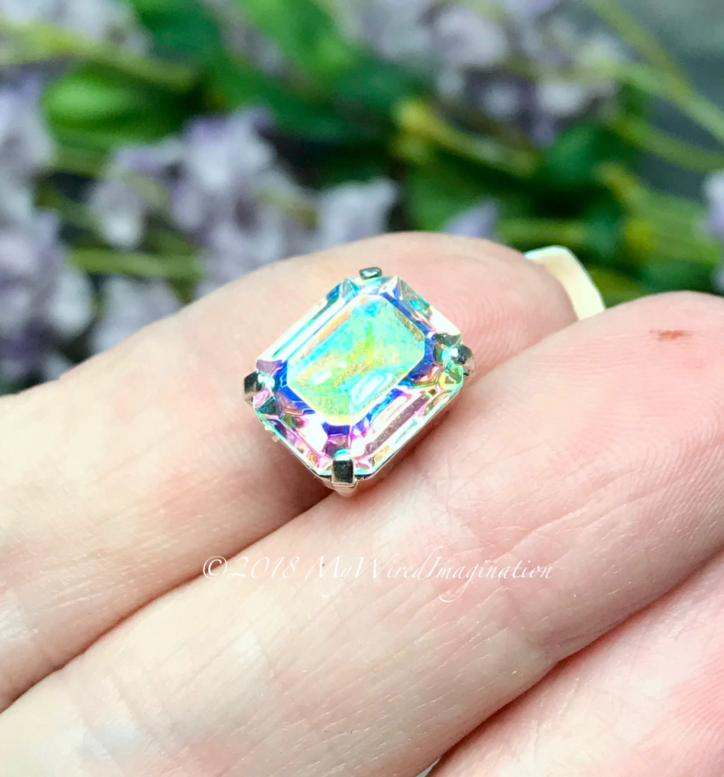 Swarovski Crystal AB, 12x10mm Clear Crystal AB,  Octagon 4610, With Setting