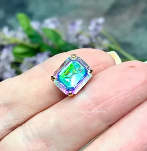 Swarovski Crystal AB, 12x10mm Clear Crystal AB,  Octagon 4610, With Setting