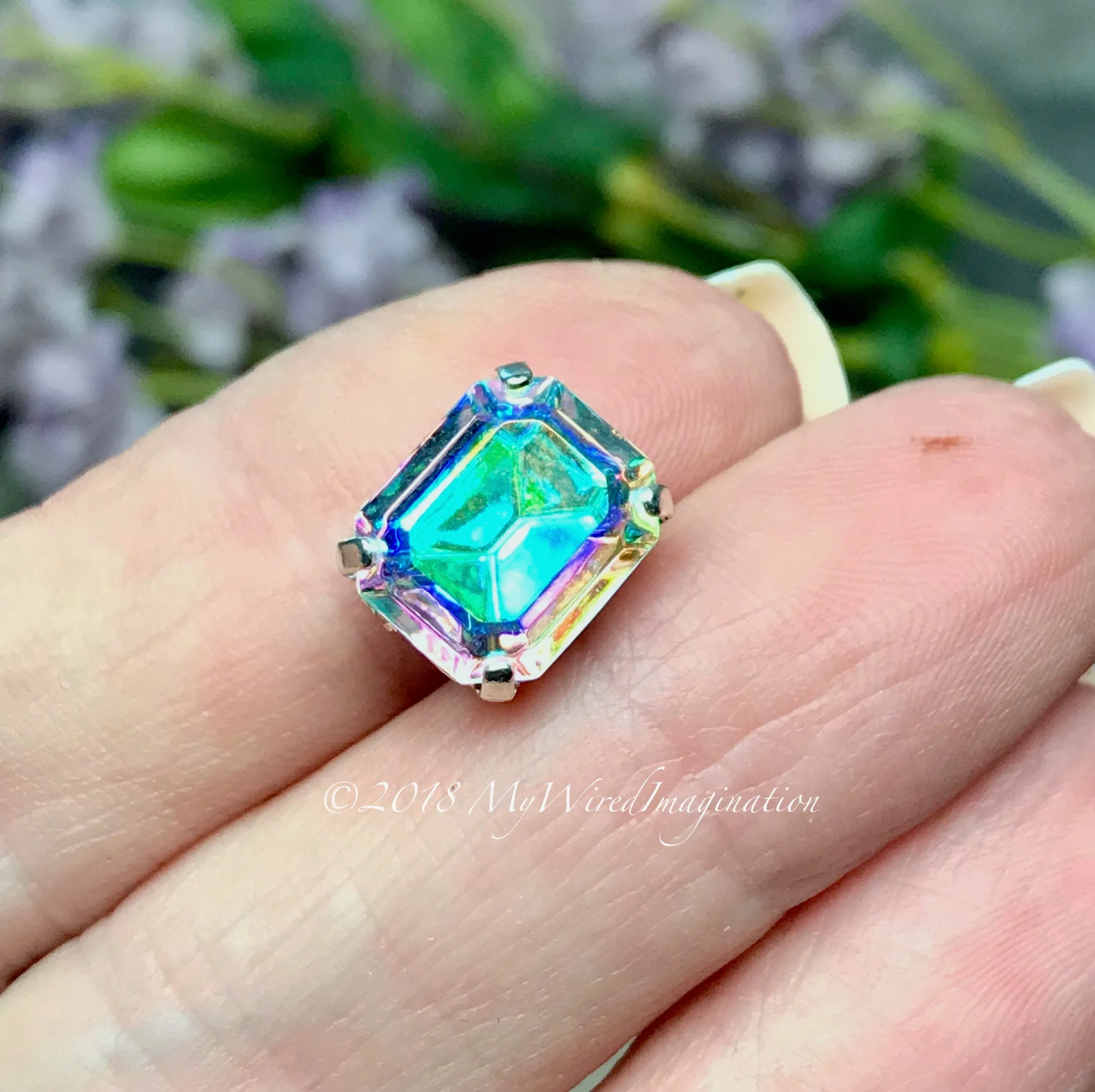 Swarovski Crystal AB, 12x10mm Clear Crystal AB,  Octagon 4610, With Setting