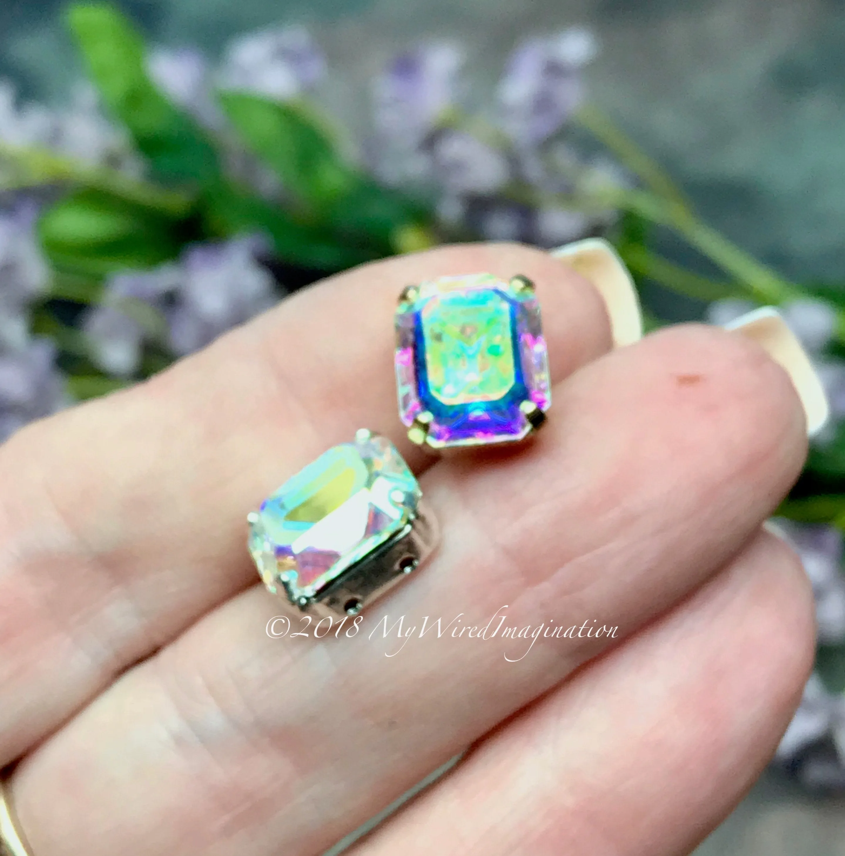 Swarovski Crystal AB, 12x10mm Clear Crystal AB,  Octagon 4610, With Setting