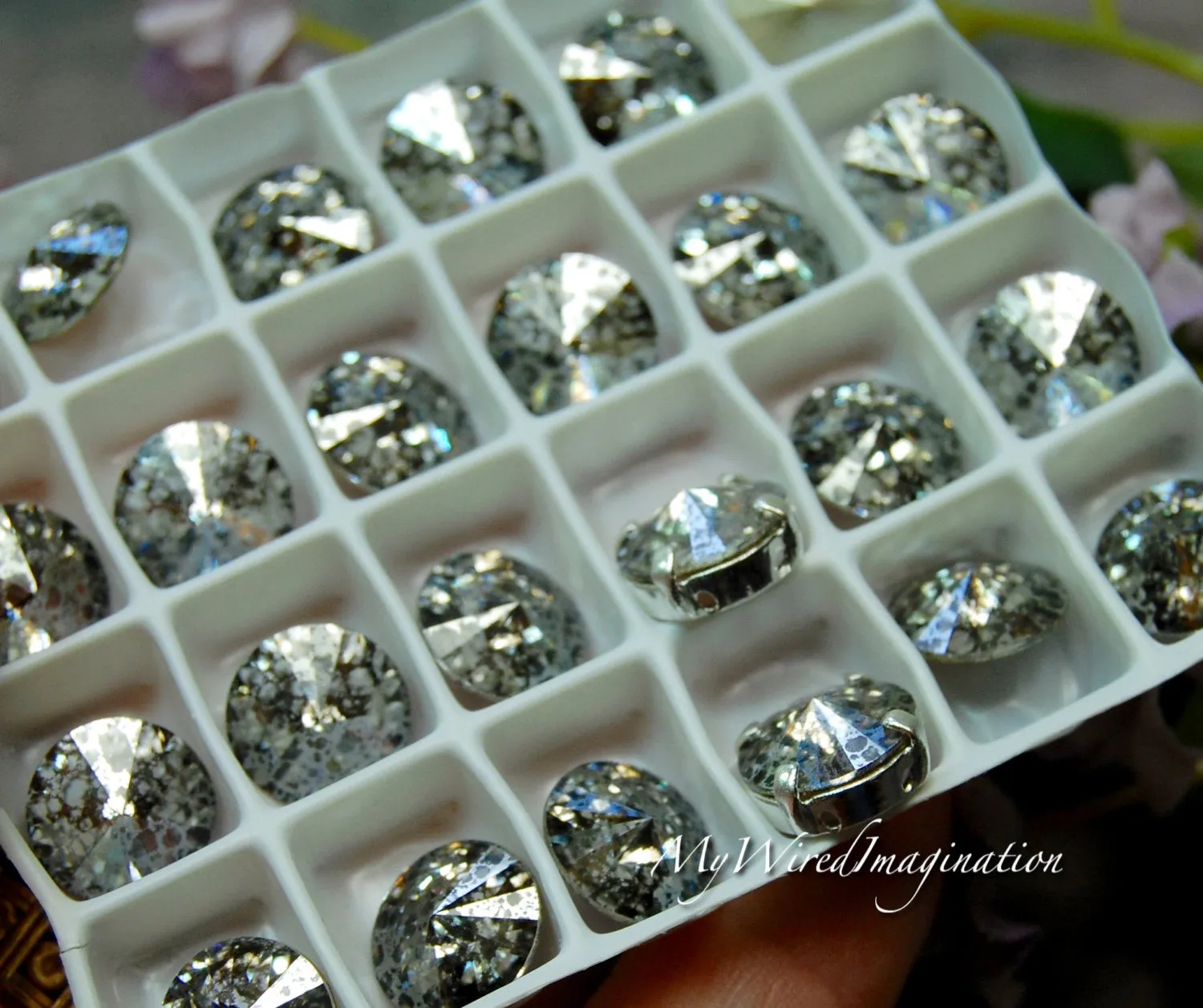Swarovski Crystal Silver Patina, 1122 Rivoli 10mm, With Setting