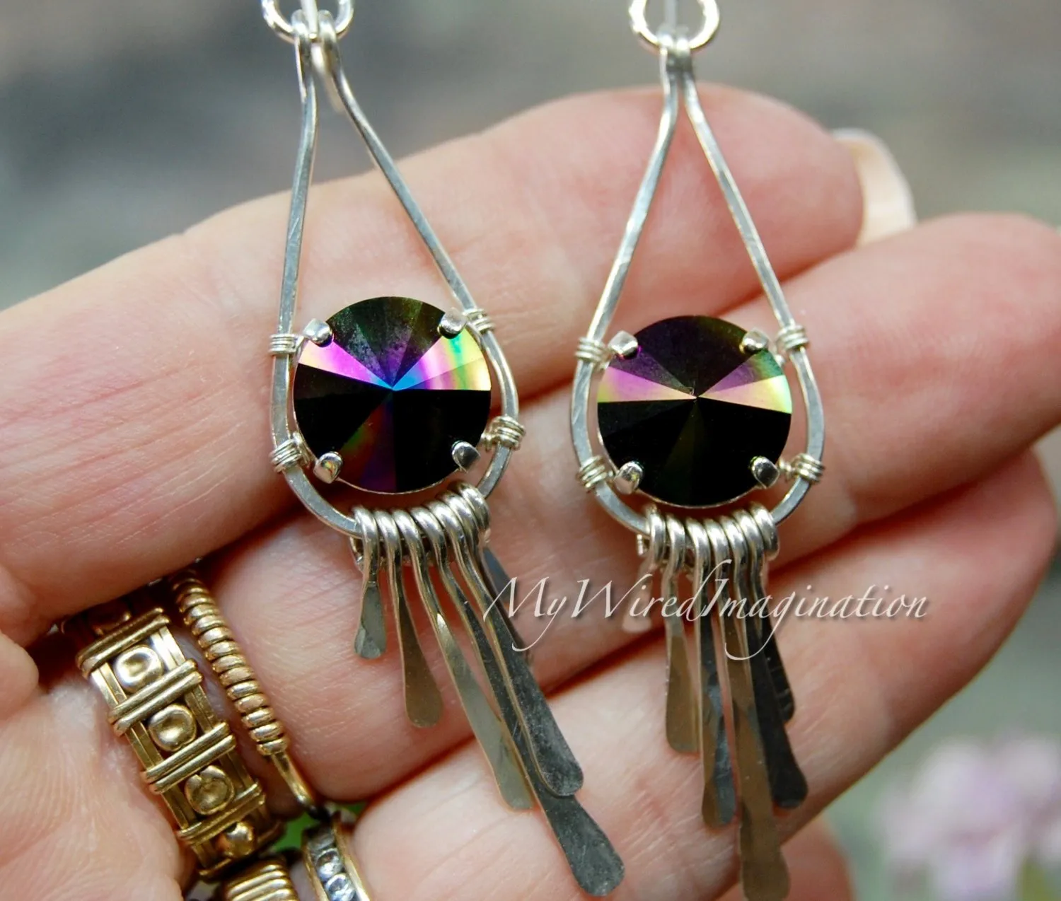 Swarovski Rainbow Dark, 10mm or 12mm Rivoli 1122, Genuine Swarovski in Setting