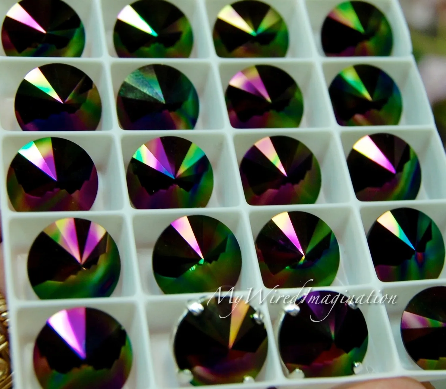 Swarovski Rainbow Dark, 10mm or 12mm Rivoli 1122, Genuine Swarovski in Setting