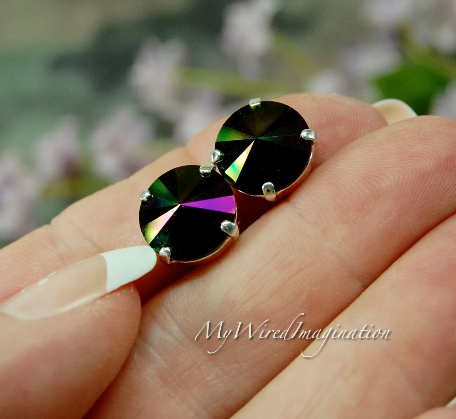 Swarovski Rainbow Dark, 10mm or 12mm Rivoli 1122, Genuine Swarovski in Setting