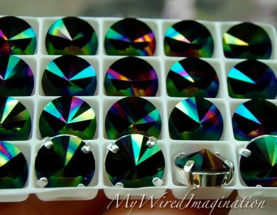 Swarovski Rainbow Dark, 10mm or 12mm Rivoli 1122, Genuine Swarovski in Setting