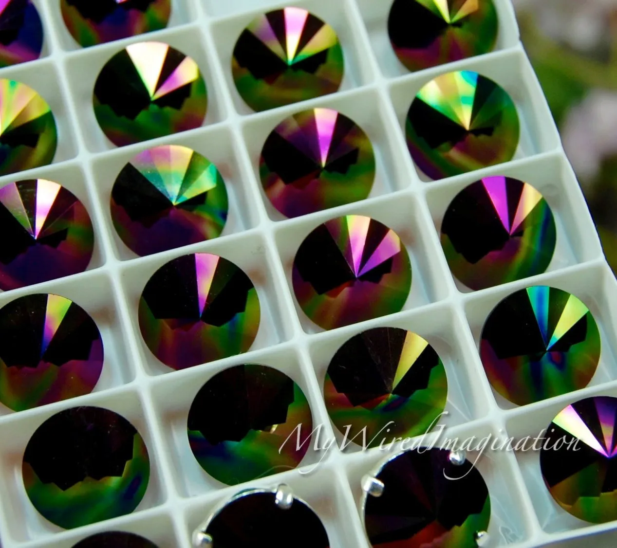 Swarovski Rainbow Dark, 10mm or 12mm Rivoli 1122, Genuine Swarovski in Setting