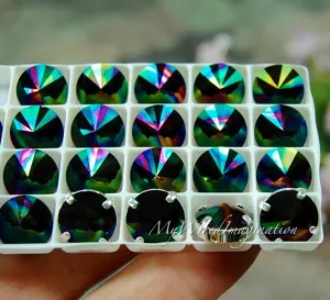 Swarovski Rainbow Dark, 10mm or 12mm Rivoli 1122, Genuine Swarovski in Setting