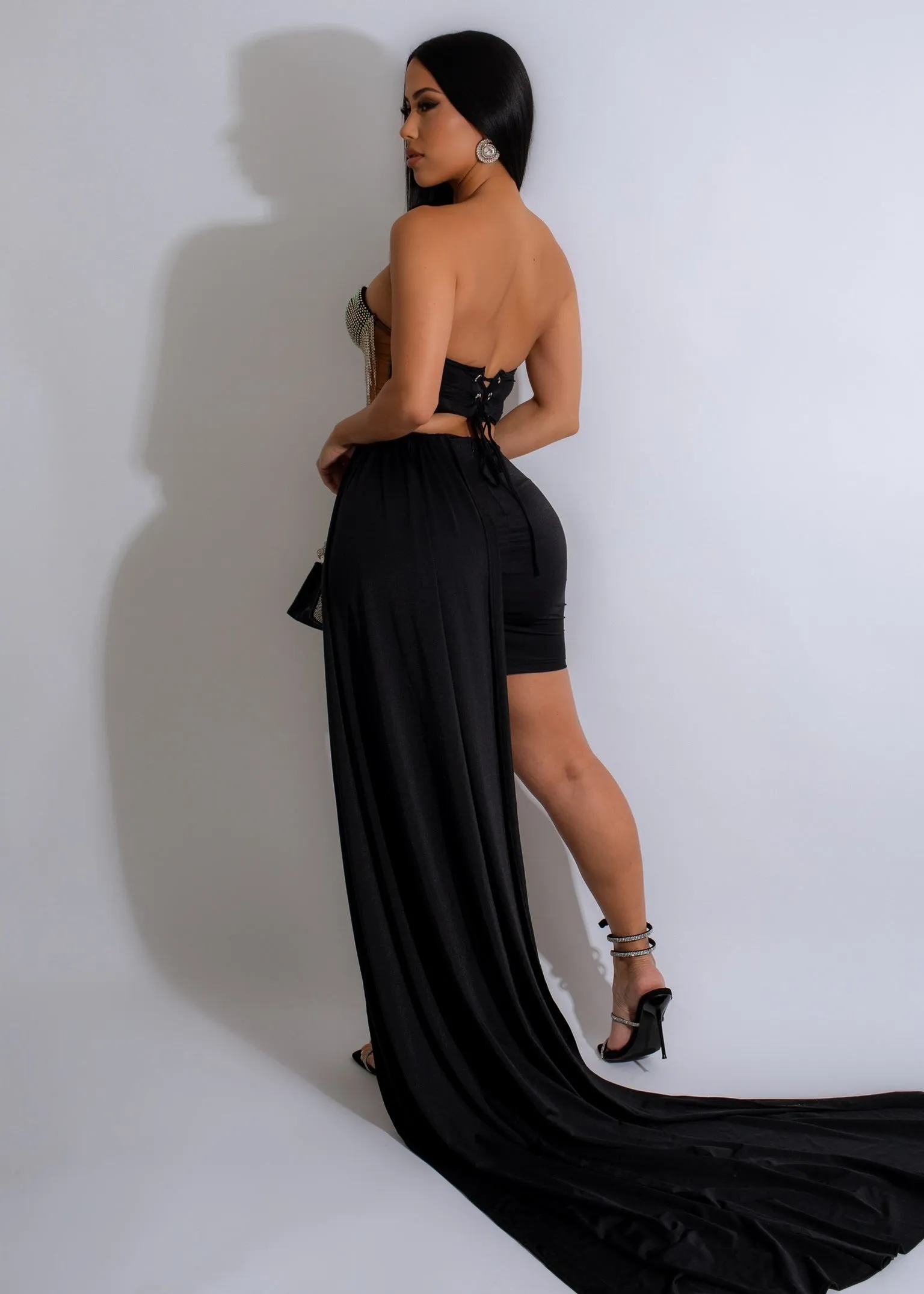 Take Me Rhinestones Mini Dress Black