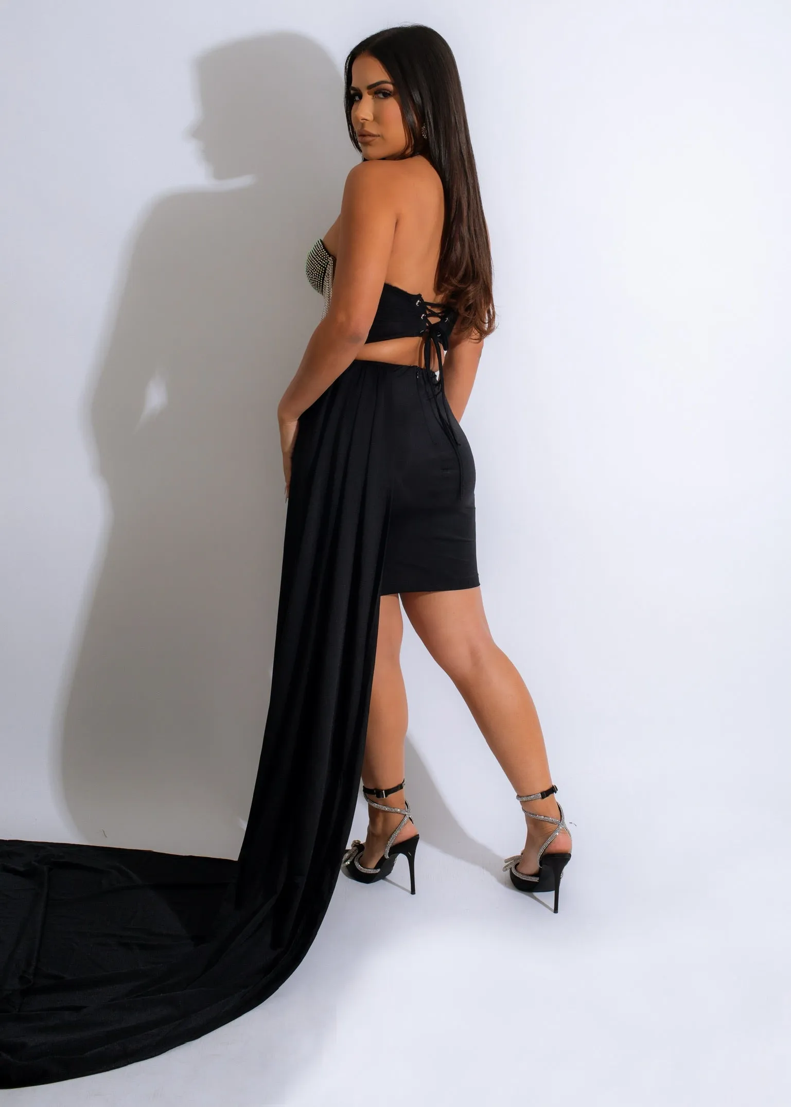 Take Me Rhinestones Mini Dress Black