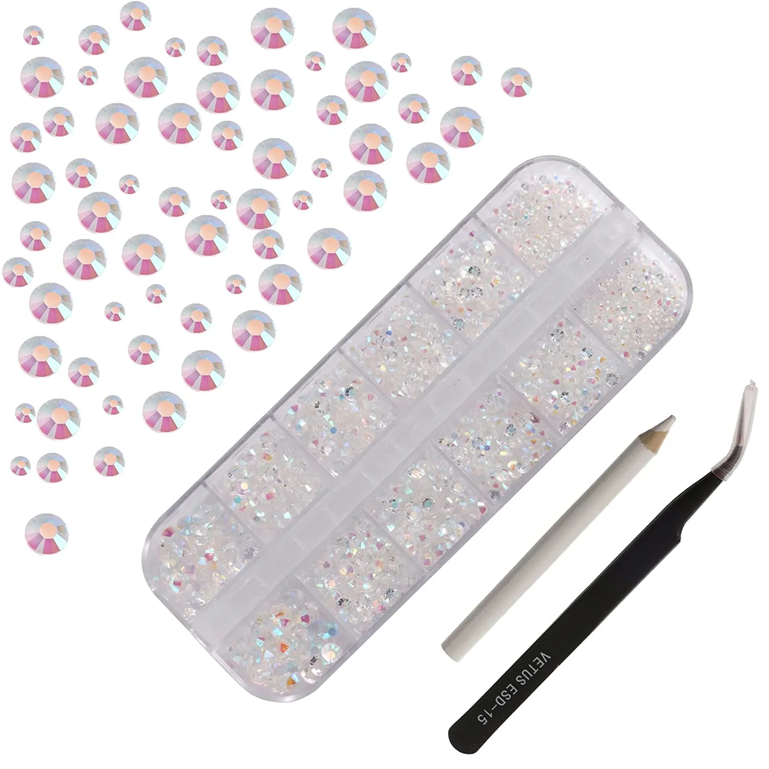 Tanngronie 2100 Pieces rhinestones for nails nail art gems crafts crystals Glass decorations set ab rhinestones flatback design Face Clothes Shoes Decor(ab white)
