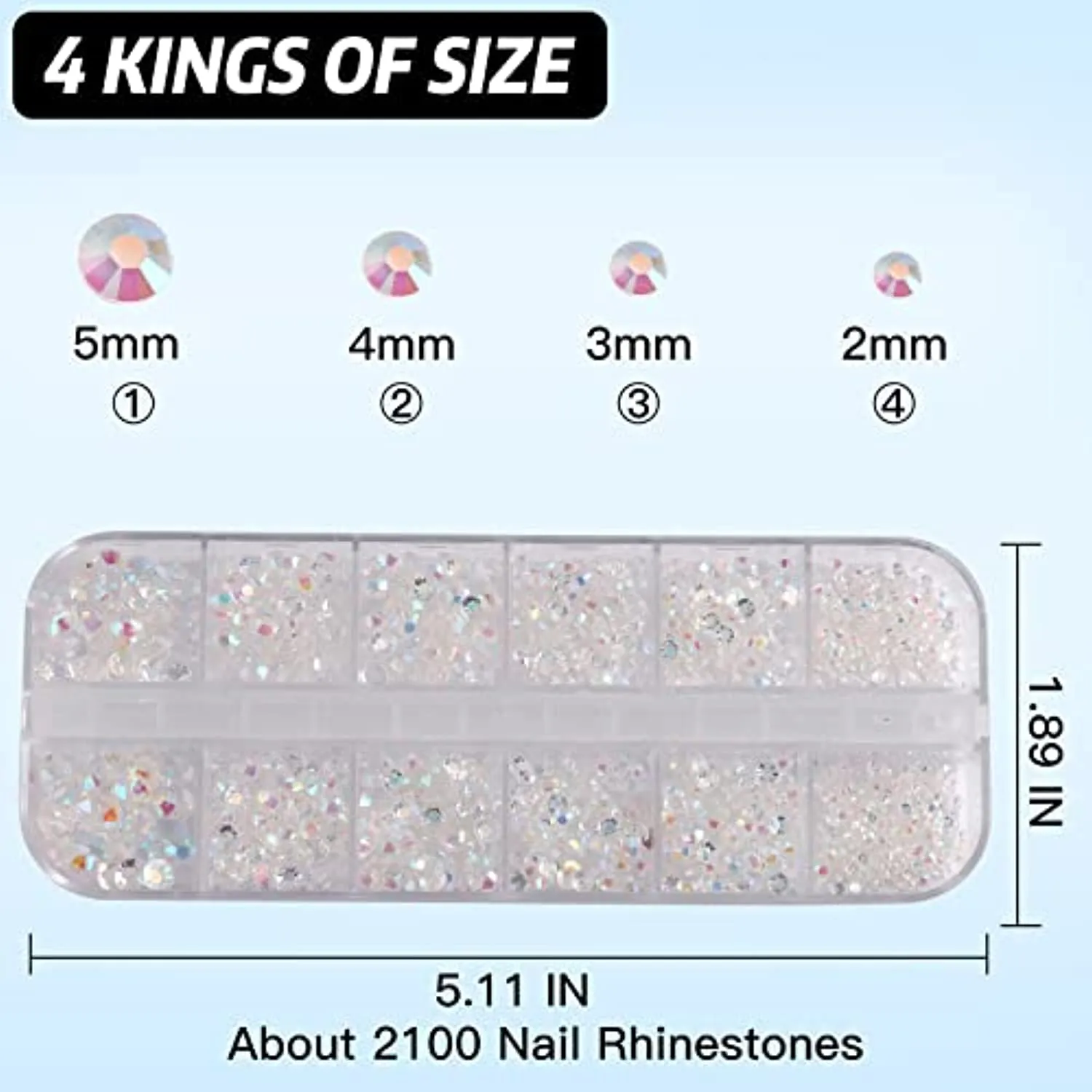 Tanngronie 2100 Pieces rhinestones for nails nail art gems crafts crystals Glass decorations set ab rhinestones flatback design Face Clothes Shoes Decor(ab white)