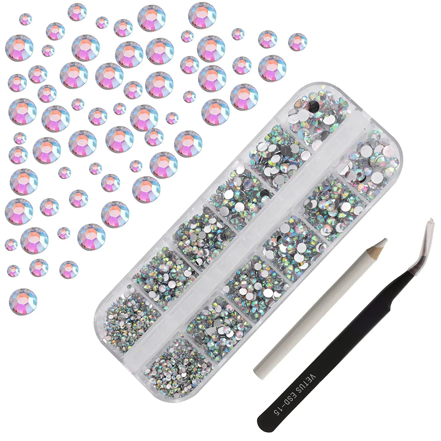 Tanngronie 2100 Pieces rhinestones for nails nail art gems crafts crystals Glass decorations set ab rhinestones flatback design Face Clothes Shoes Decor(ab white)