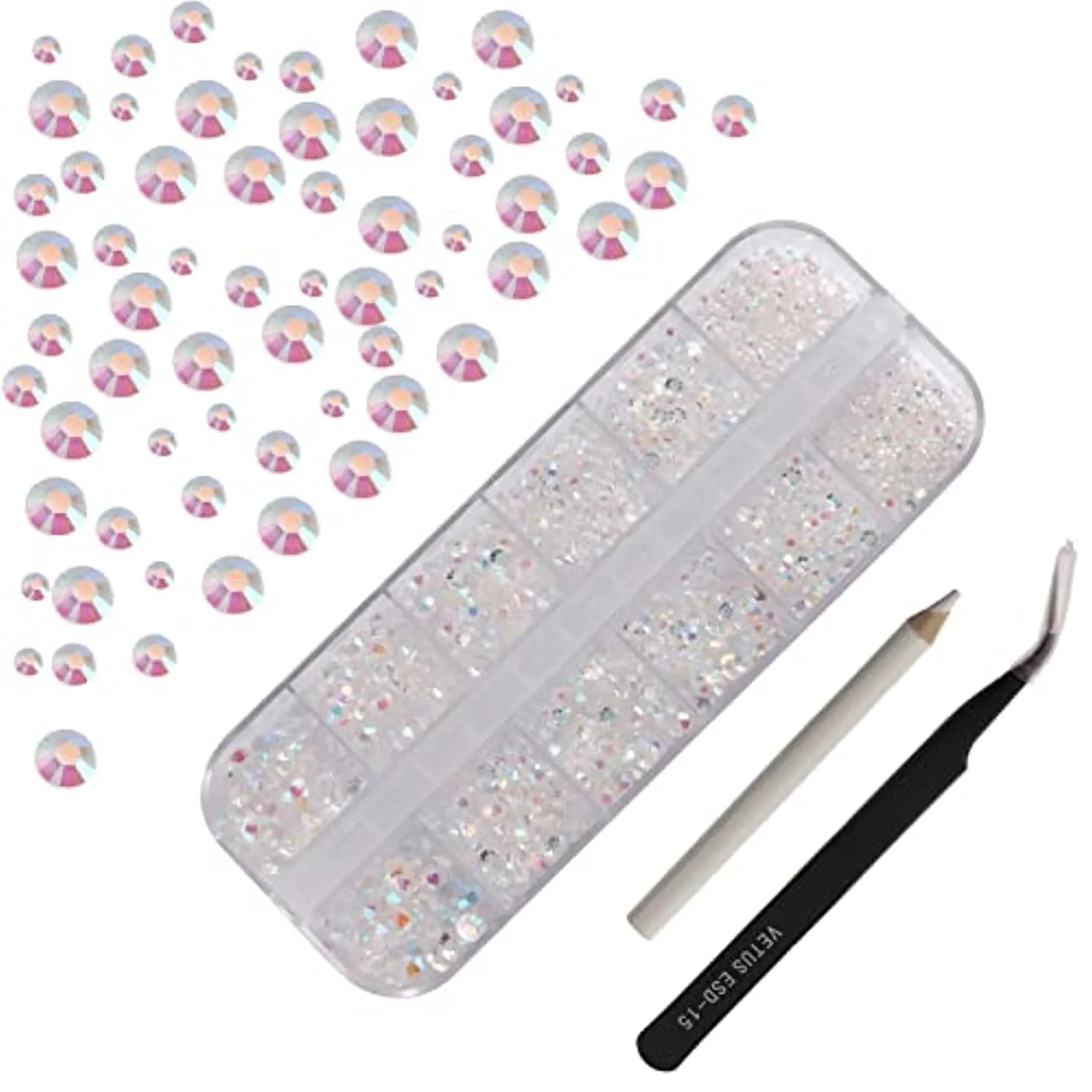 Tanngronie 2100 Pieces rhinestones for nails nail art gems crafts crystals Glass decorations set ab rhinestones flatback design Face Clothes Shoes Decor(ab white)