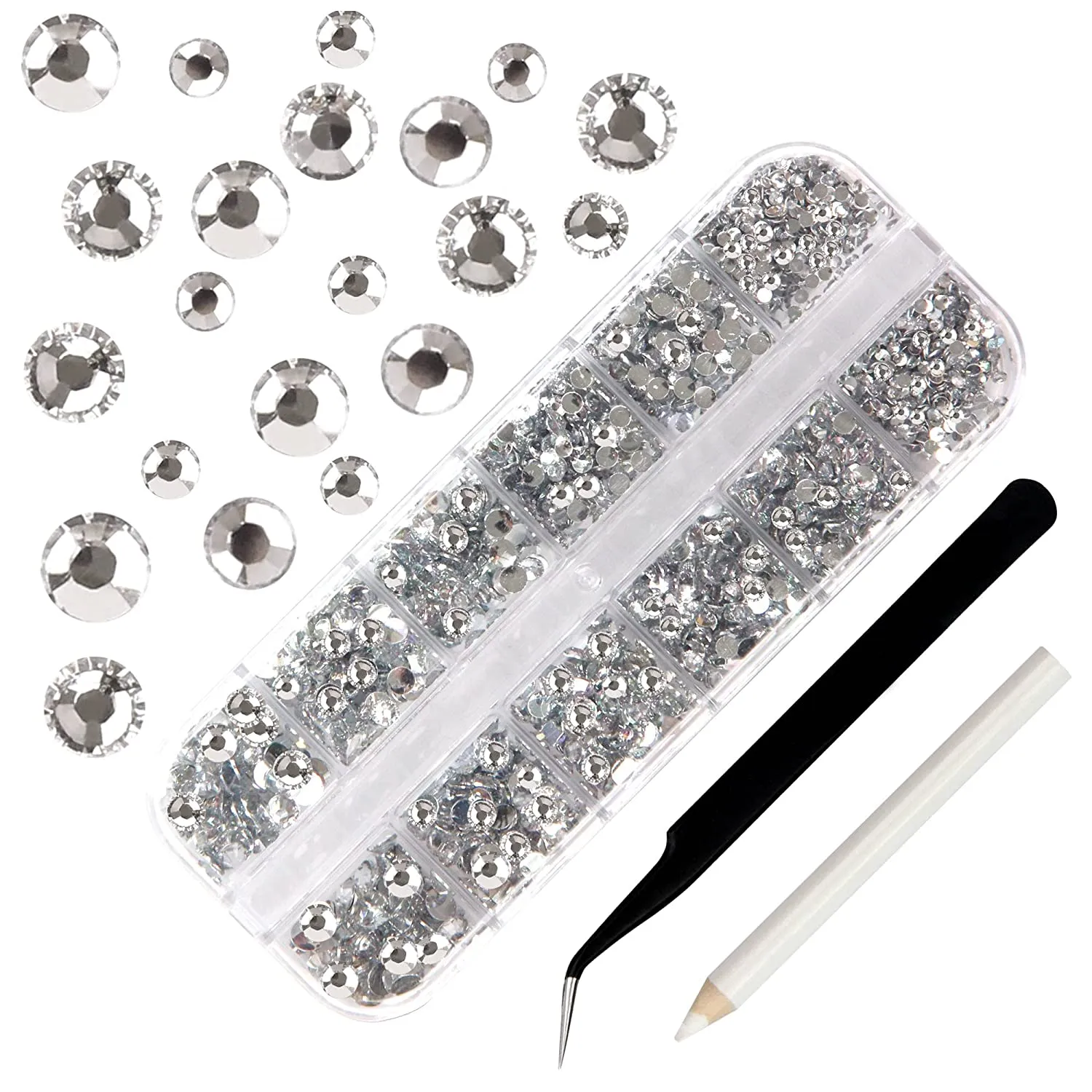 Tanngronie 2100 Pieces rhinestones for nails nail art gems crafts crystals Glass decorations set ab rhinestones flatback design Face Clothes Shoes Decor(ab white)