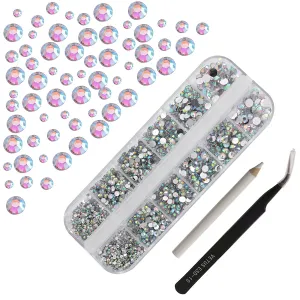 Tanngronie 2100 Pieces rhinestones for nails nail art gems crafts crystals Glass decorations set ab rhinestones flatback design Face Clothes Shoes Decor(ab white)