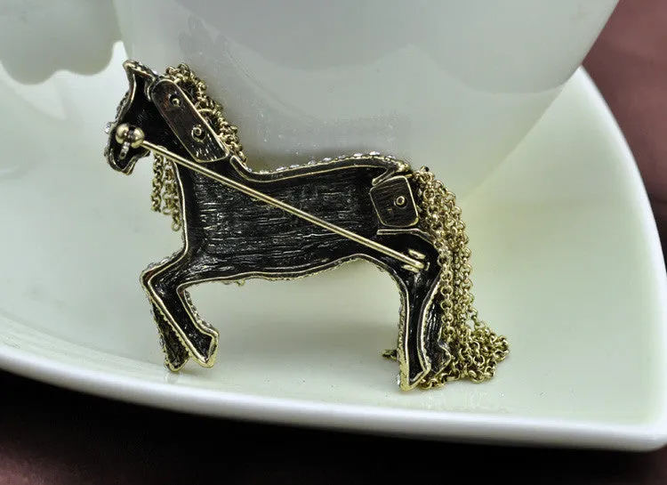 Tassel Rhinestone Horse Brooch