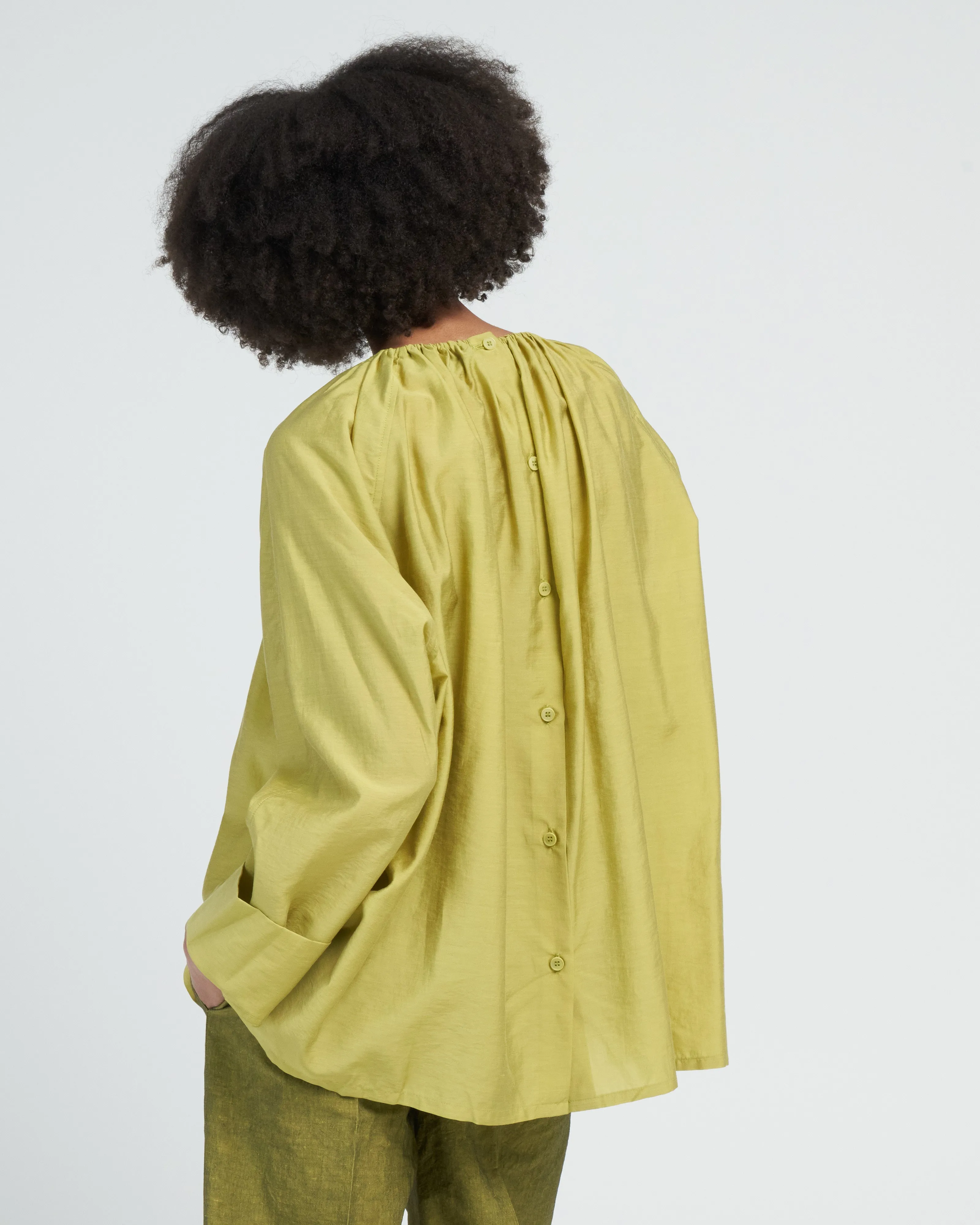 tejat gathered button top - green gold
