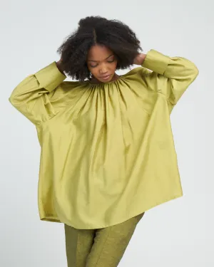 tejat gathered button top - green gold