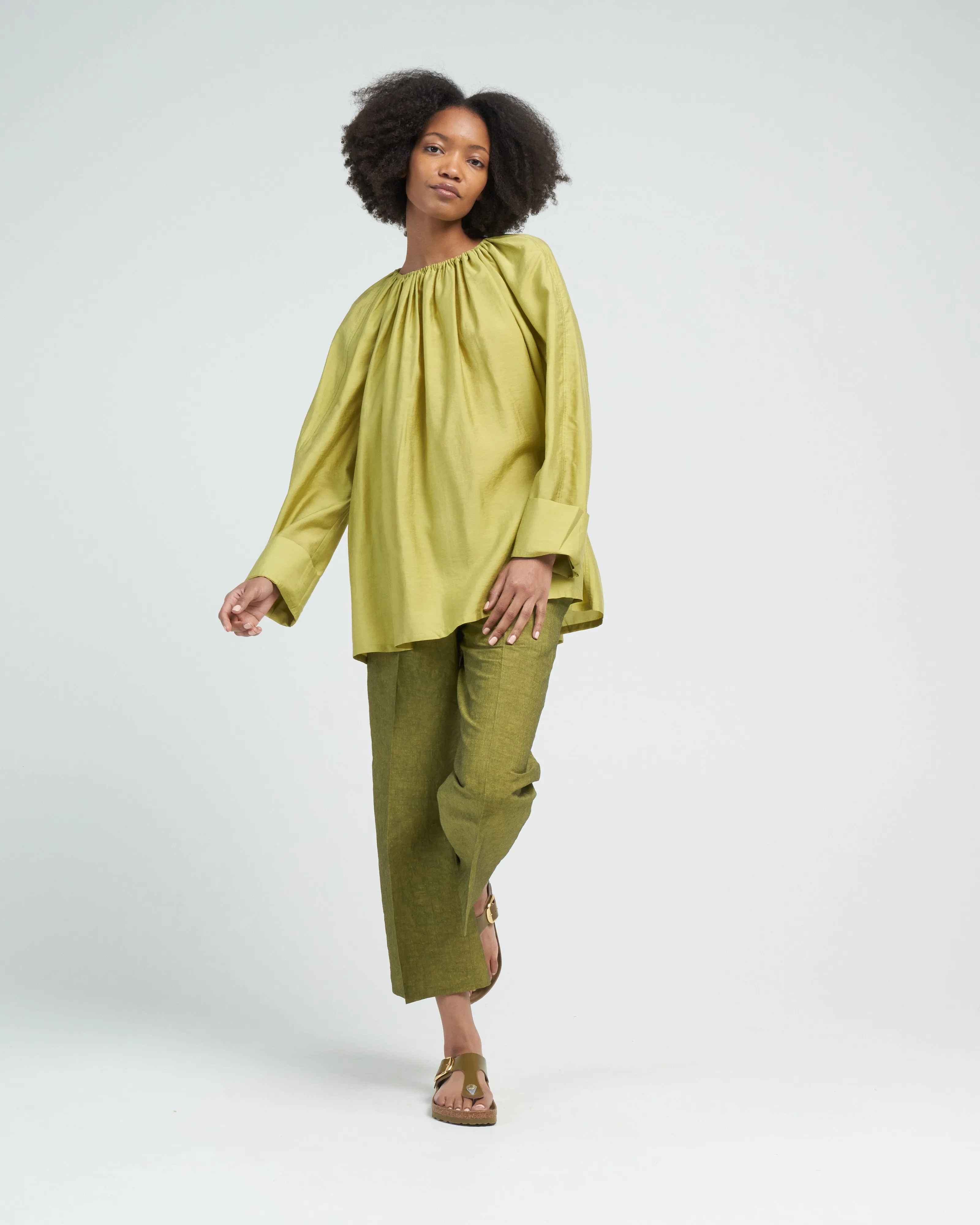 tejat gathered button top - green gold