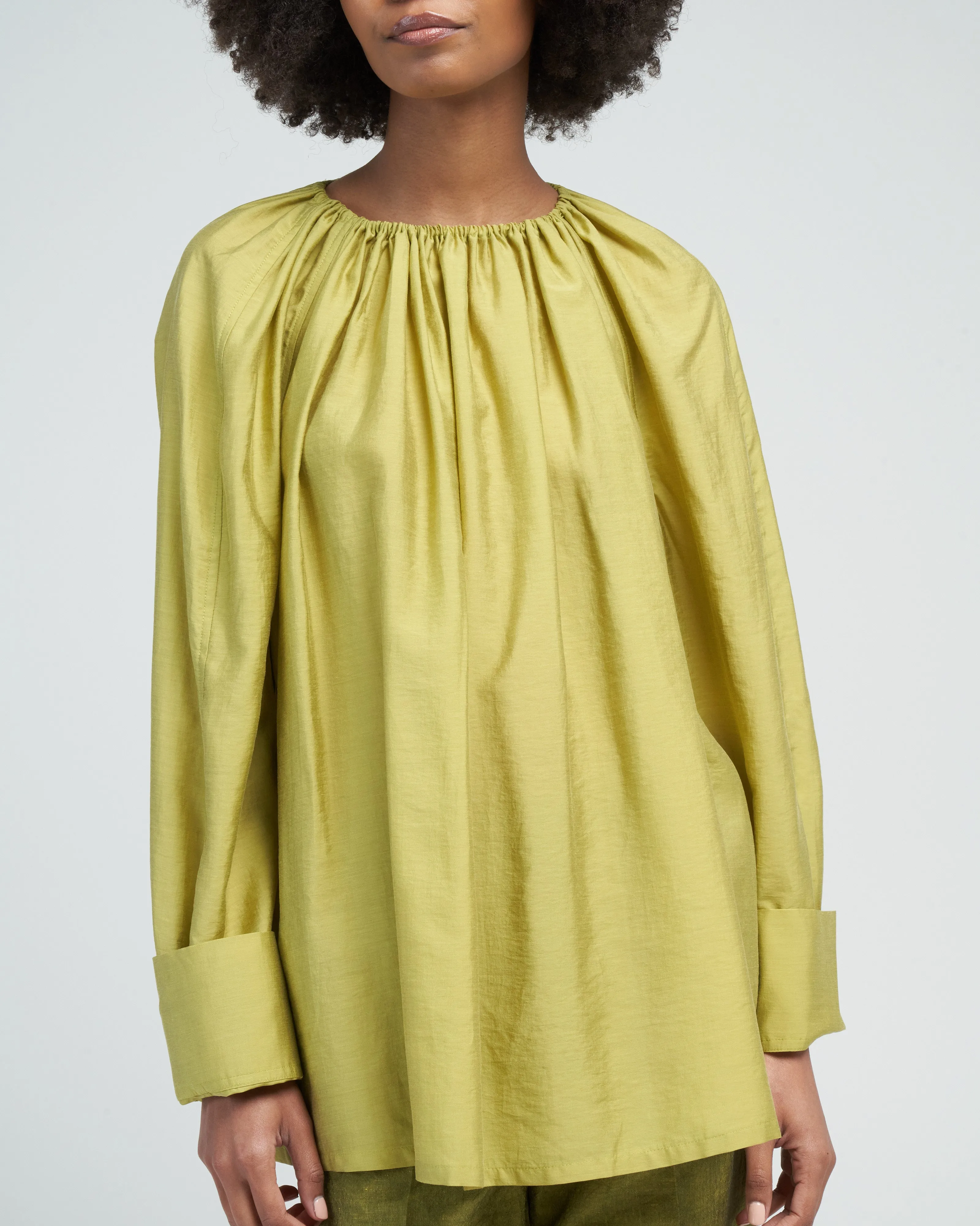 tejat gathered button top - green gold