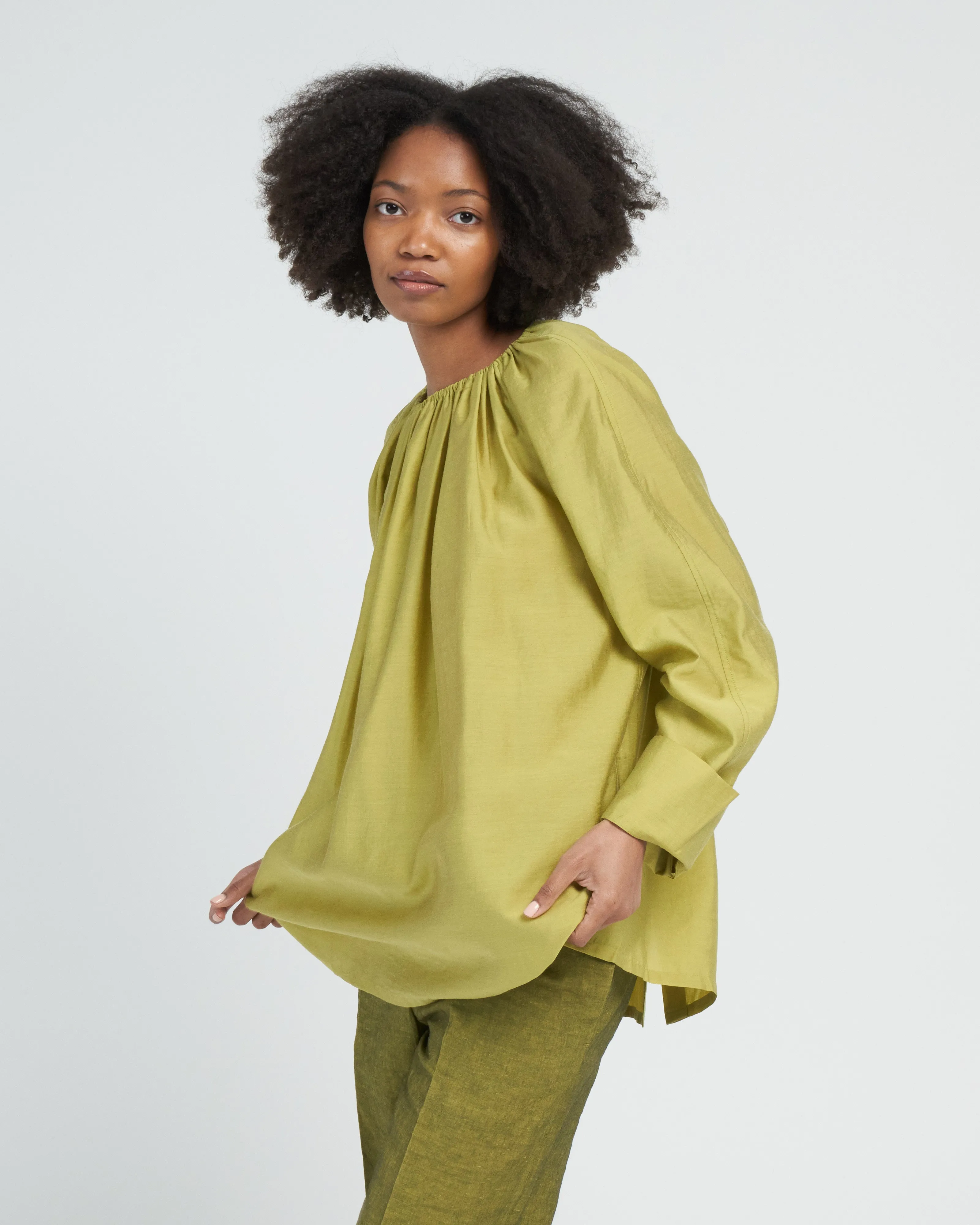 tejat gathered button top - green gold
