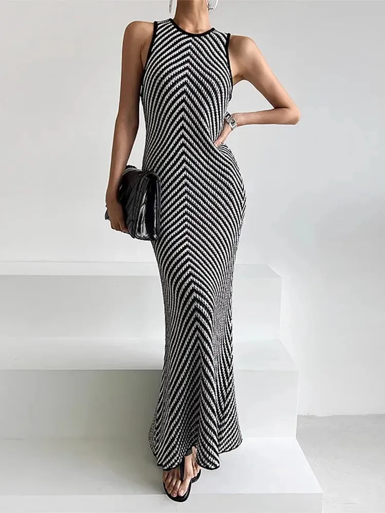 Temperament Striped Sleeveless Dress for Women