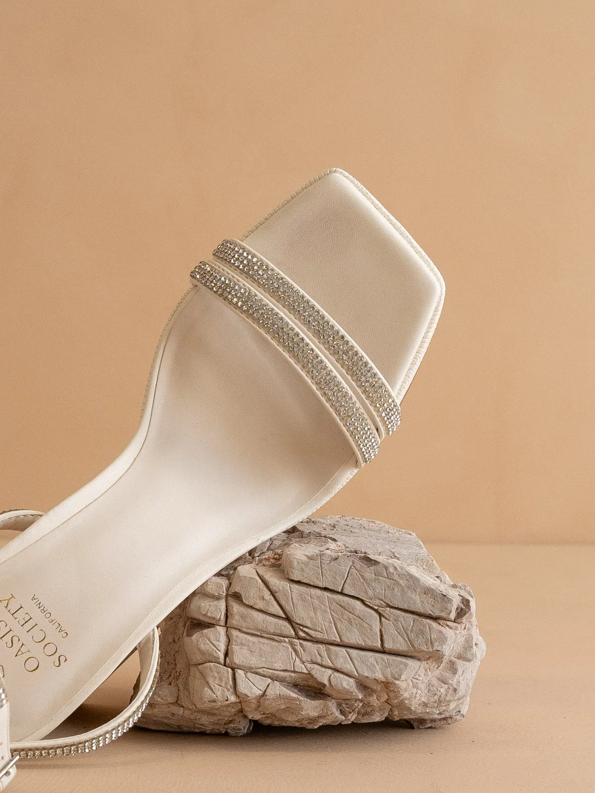 The Suva | White Rhinestone and reptile print strappy heel