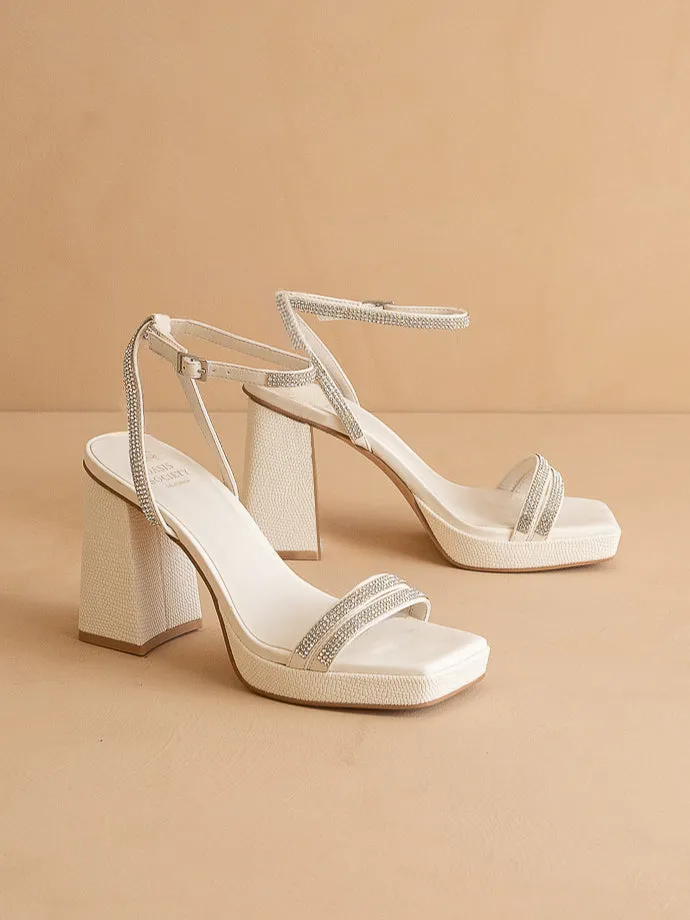 The Suva | White Rhinestone and reptile print strappy heel