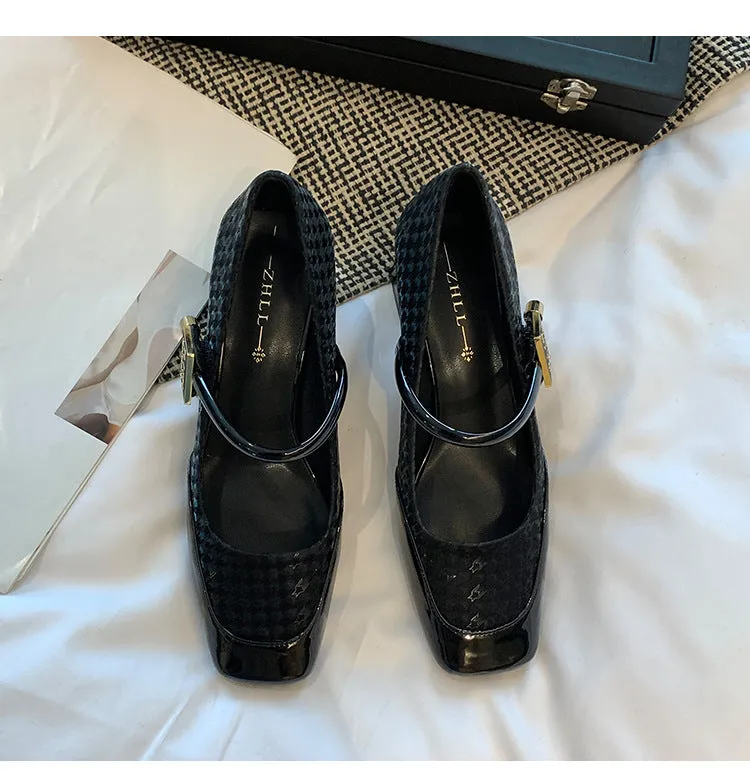 Thick Heel Shallow Mouth Retro Mary Jane Shoes Widened and Fattened Women's Shoes