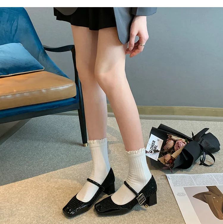 Thick Heel Shallow Mouth Retro Mary Jane Shoes Widened and Fattened Women's Shoes