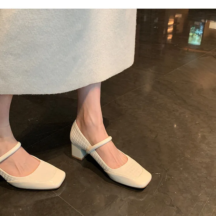 Thick Heel Shallow Mouth Retro Mary Jane Shoes Widened and Fattened Women's Shoes