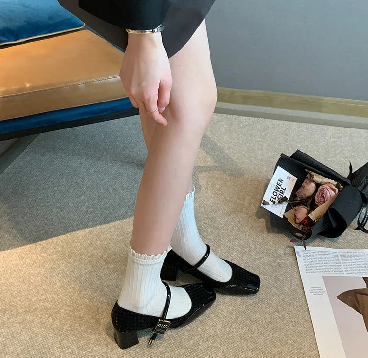 Thick Heel Shallow Mouth Retro Mary Jane Shoes Widened and Fattened Women's Shoes