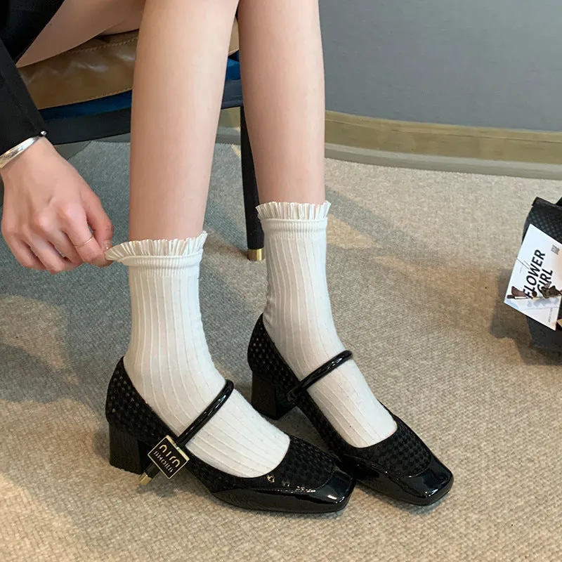 Thick Heel Shallow Mouth Retro Mary Jane Shoes Widened and Fattened Women's Shoes