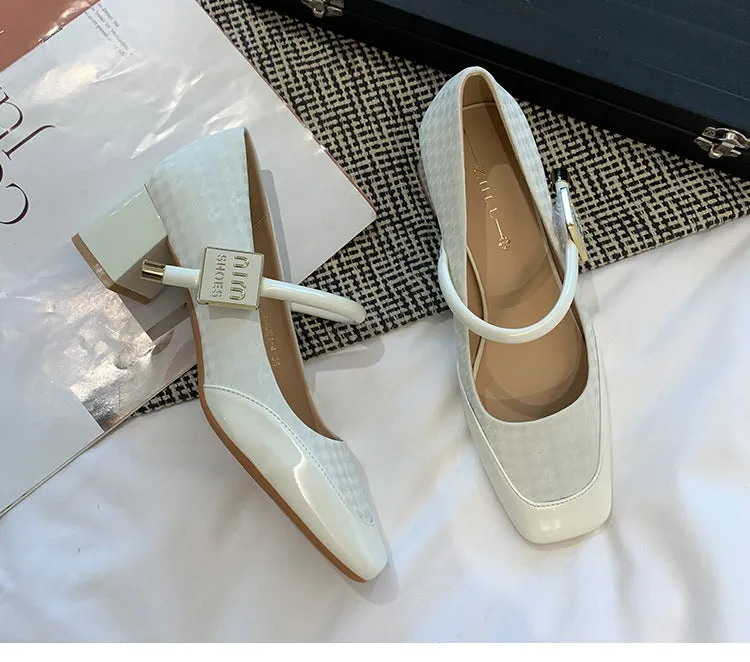 Thick Heel Shallow Mouth Retro Mary Jane Shoes Widened and Fattened Women's Shoes