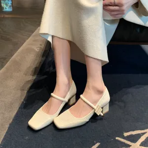 Thick Heel Shallow Mouth Retro Mary Jane Shoes Widened and Fattened Women's Shoes