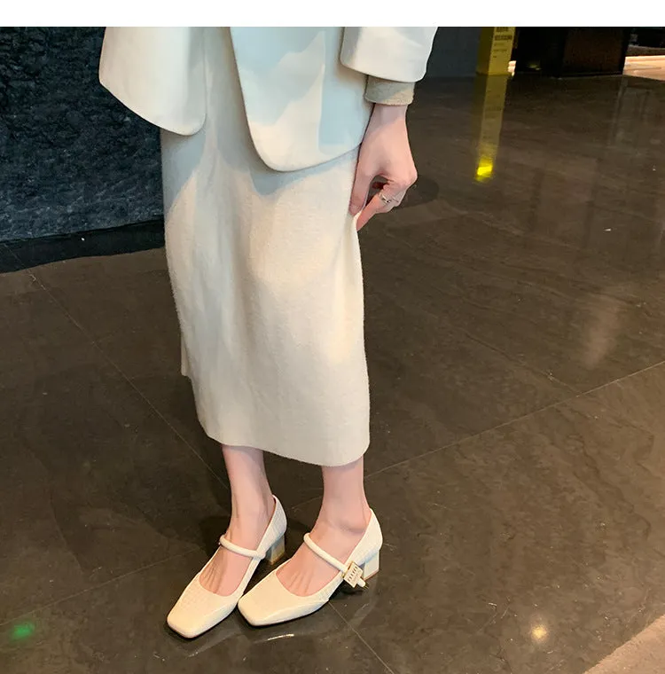 Thick Heel Shallow Mouth Retro Mary Jane Shoes Widened and Fattened Women's Shoes