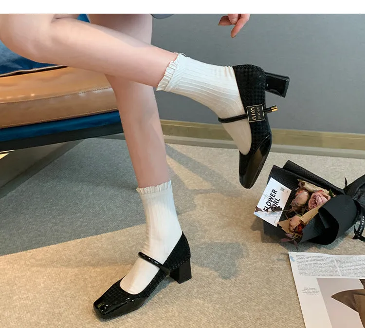 Thick Heel Shallow Mouth Retro Mary Jane Shoes Widened and Fattened Women's Shoes