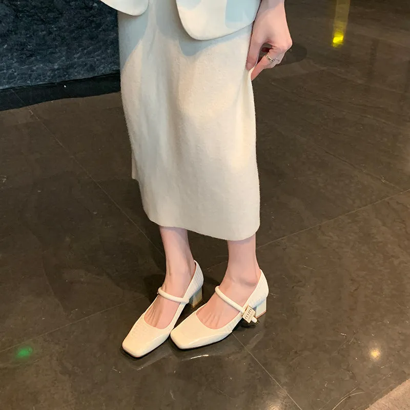 Thick Heel Shallow Mouth Retro Mary Jane Shoes Widened and Fattened Women's Shoes