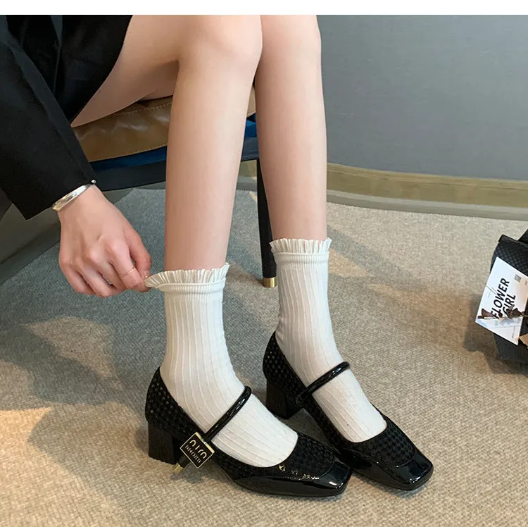 Thick Heel Shallow Mouth Retro Mary Jane Shoes Widened and Fattened Women's Shoes