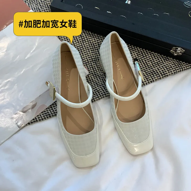 Thick Heel Shallow Mouth Retro Mary Jane Shoes Widened and Fattened Women's Shoes