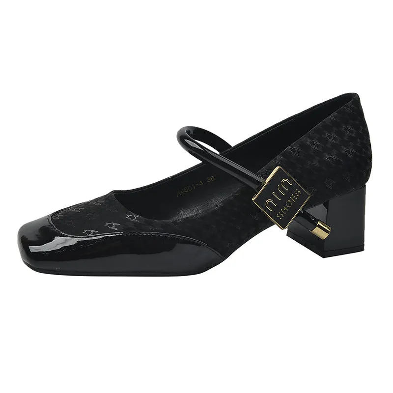 Thick Heel Shallow Mouth Retro Mary Jane Shoes Widened and Fattened Women's Shoes