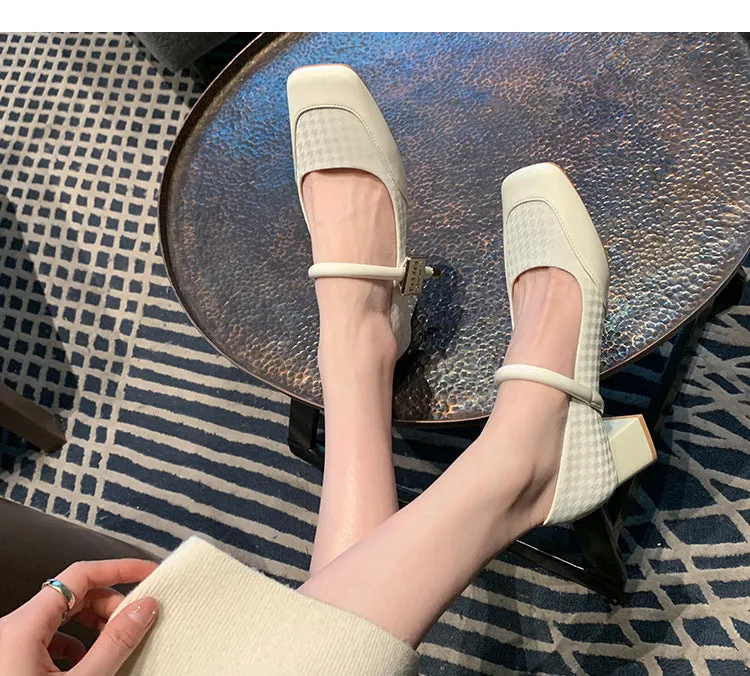 Thick Heel Shallow Mouth Retro Mary Jane Shoes Widened and Fattened Women's Shoes