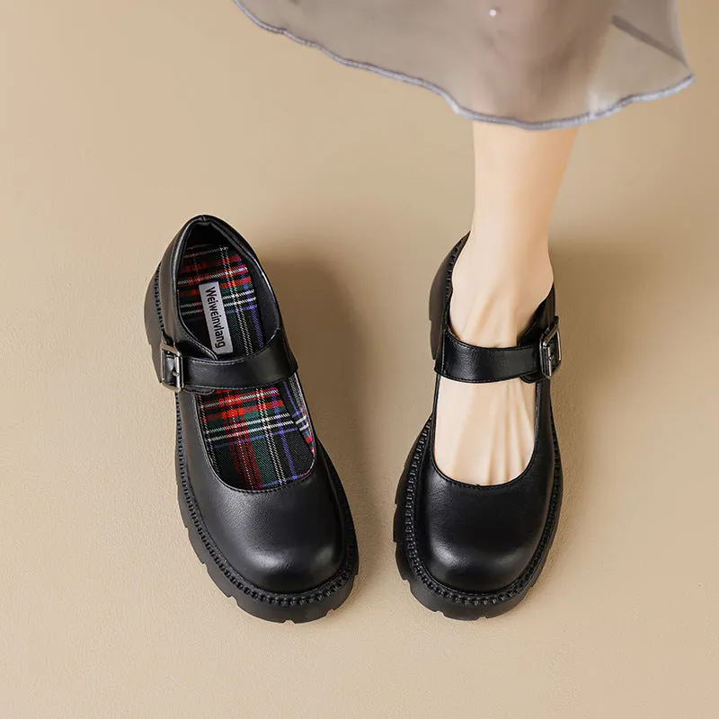 Thick Sole Mary Jane Shoes Round Toe Retro Women's Shoes