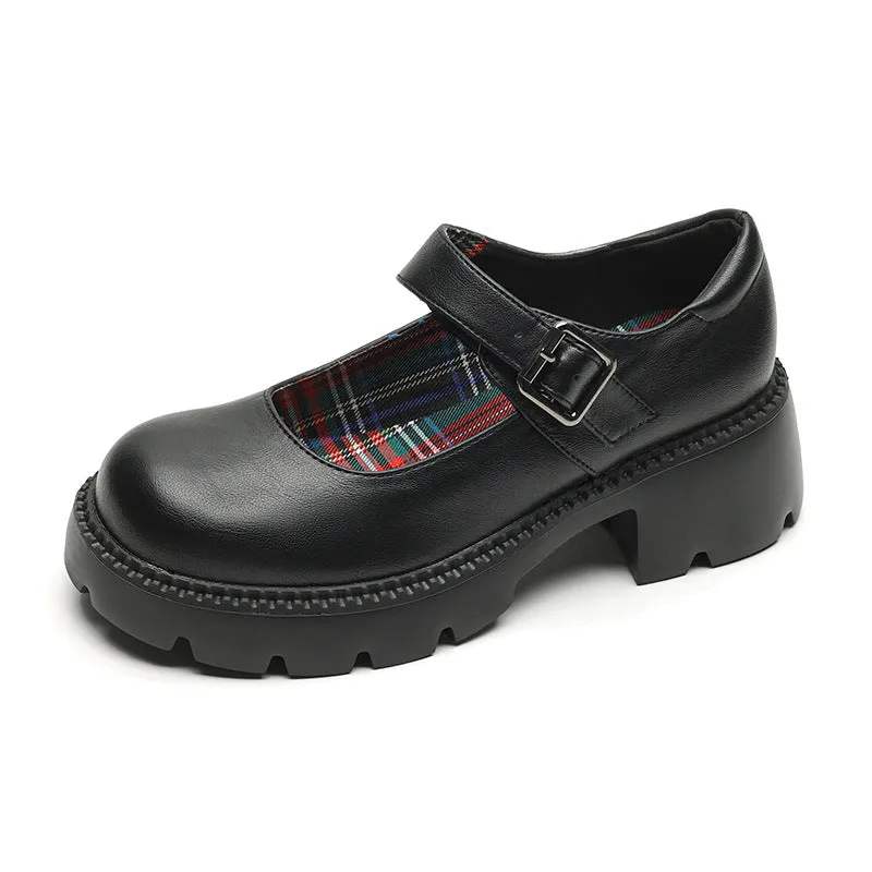 Thick Sole Mary Jane Shoes Round Toe Retro Women's Shoes