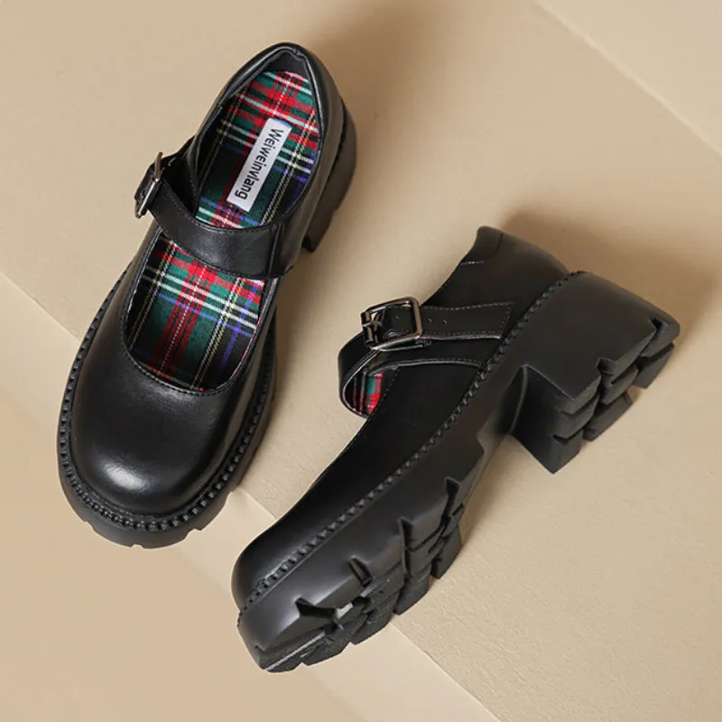 Thick Sole Mary Jane Shoes Round Toe Retro Women's Shoes