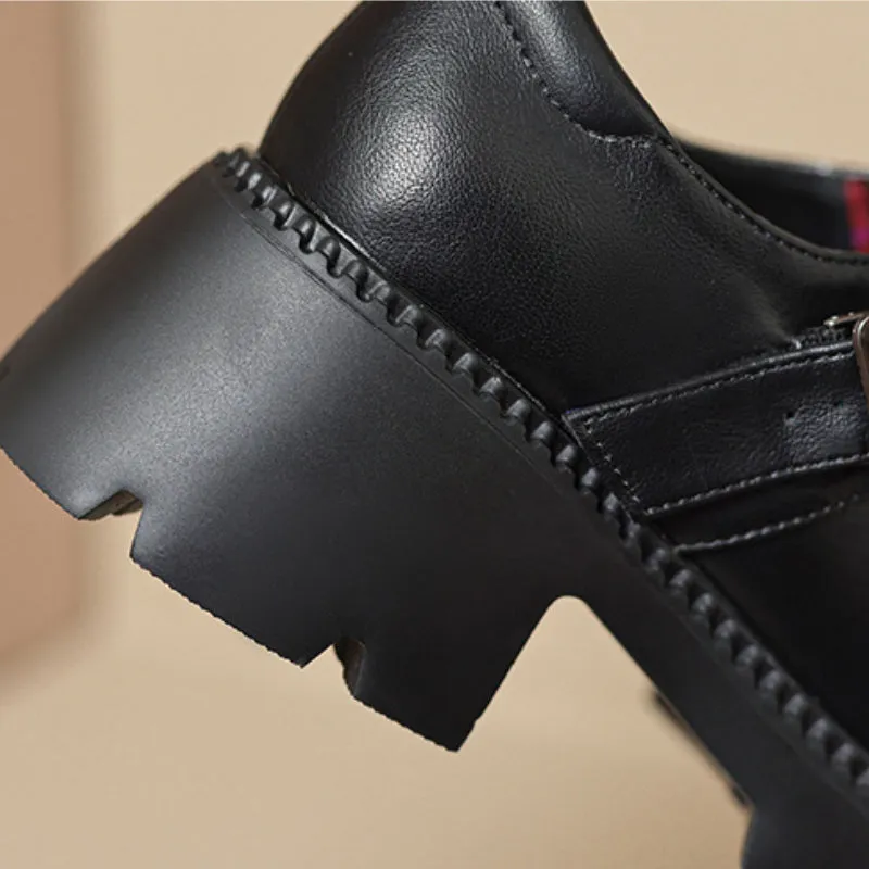 Thick Sole Mary Jane Shoes Round Toe Retro Women's Shoes