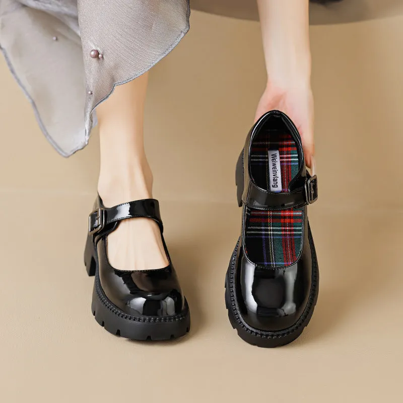 Thick Sole Mary Jane Shoes Round Toe Retro Women's Shoes