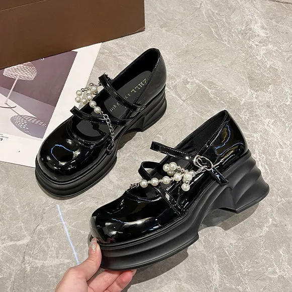 Thick Sole Mary Jane Shoes Shallow Mouth Wide Feet Women's Shoes